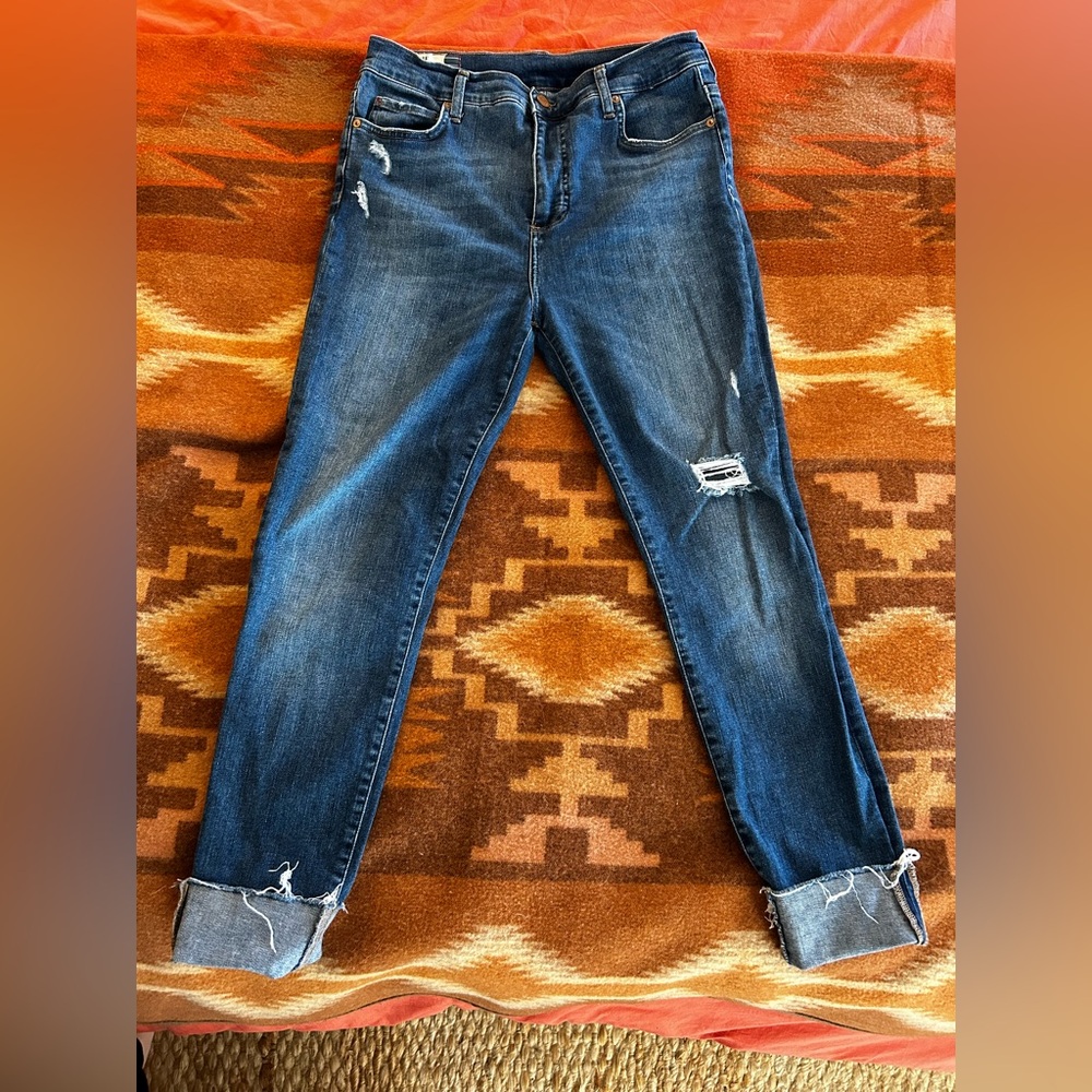 Marine Layer Distressed Boyfriend Jeans in Dark Blue
